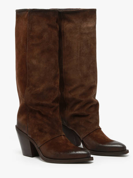 Bottes à Talon Stivali Tubo En Cuir Metisse Marron women Bottes Texan en daim vue secondaire 2