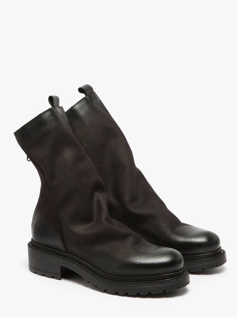 Bottines Biker En Cuir Metisse Noir women Bottines en nubuck. vue secondaire 2