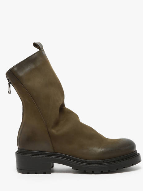 Bottines Biker En Cuir Metisse Vert women Bottines en nubuck.