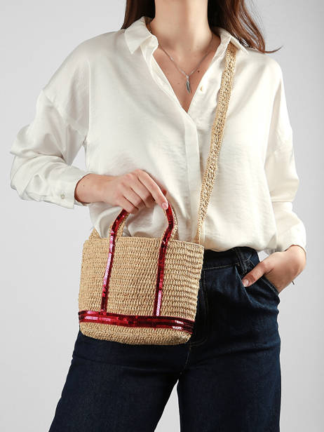 Sac Bandoulière Baby Cabas Raphia Et Paillettes Vanessa bruno Beige cabas raphia 64V40410 vue secondaire 1